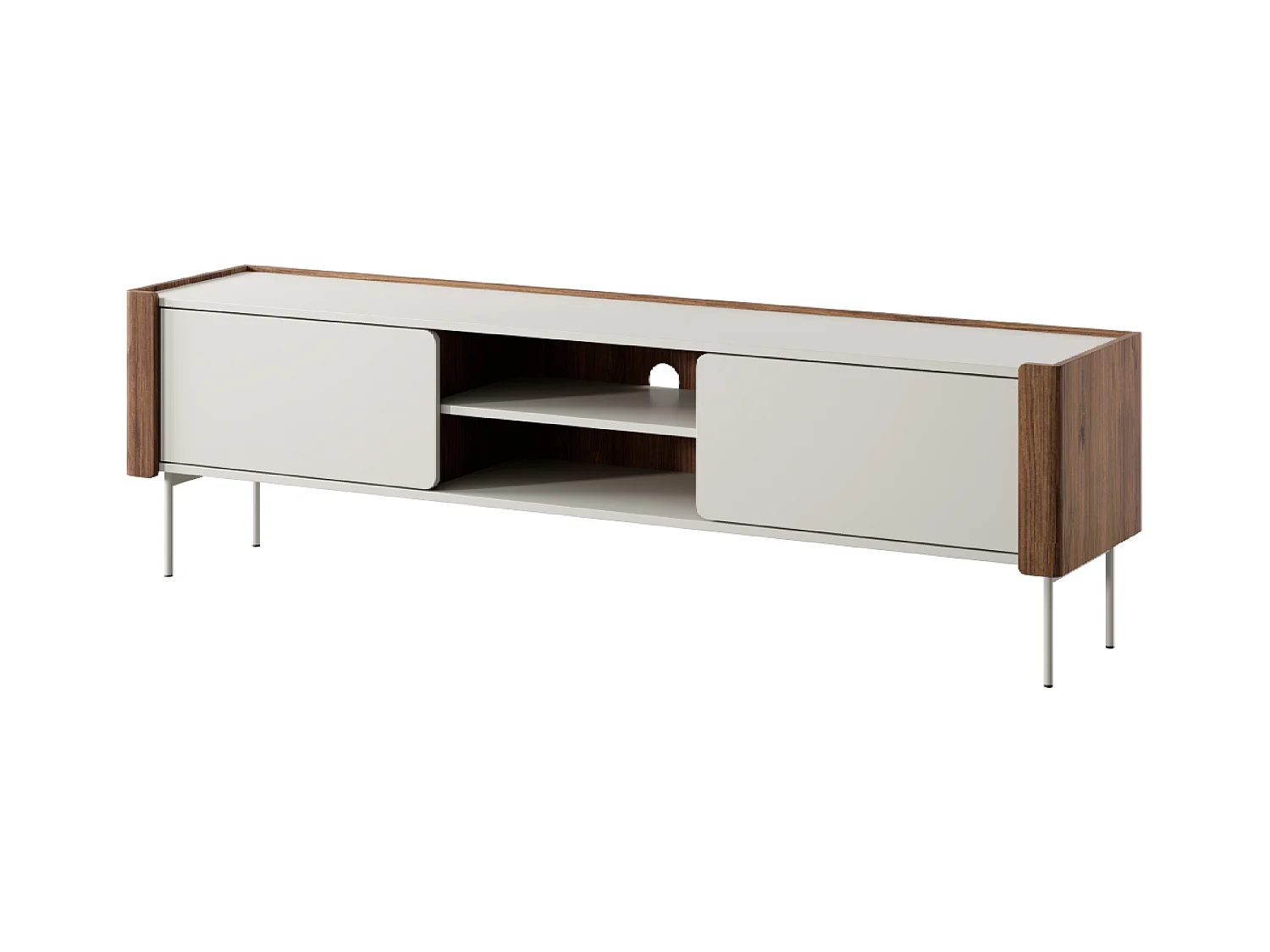 Meuble TV 2 portes, noyer et cachemire, 180x52 cm