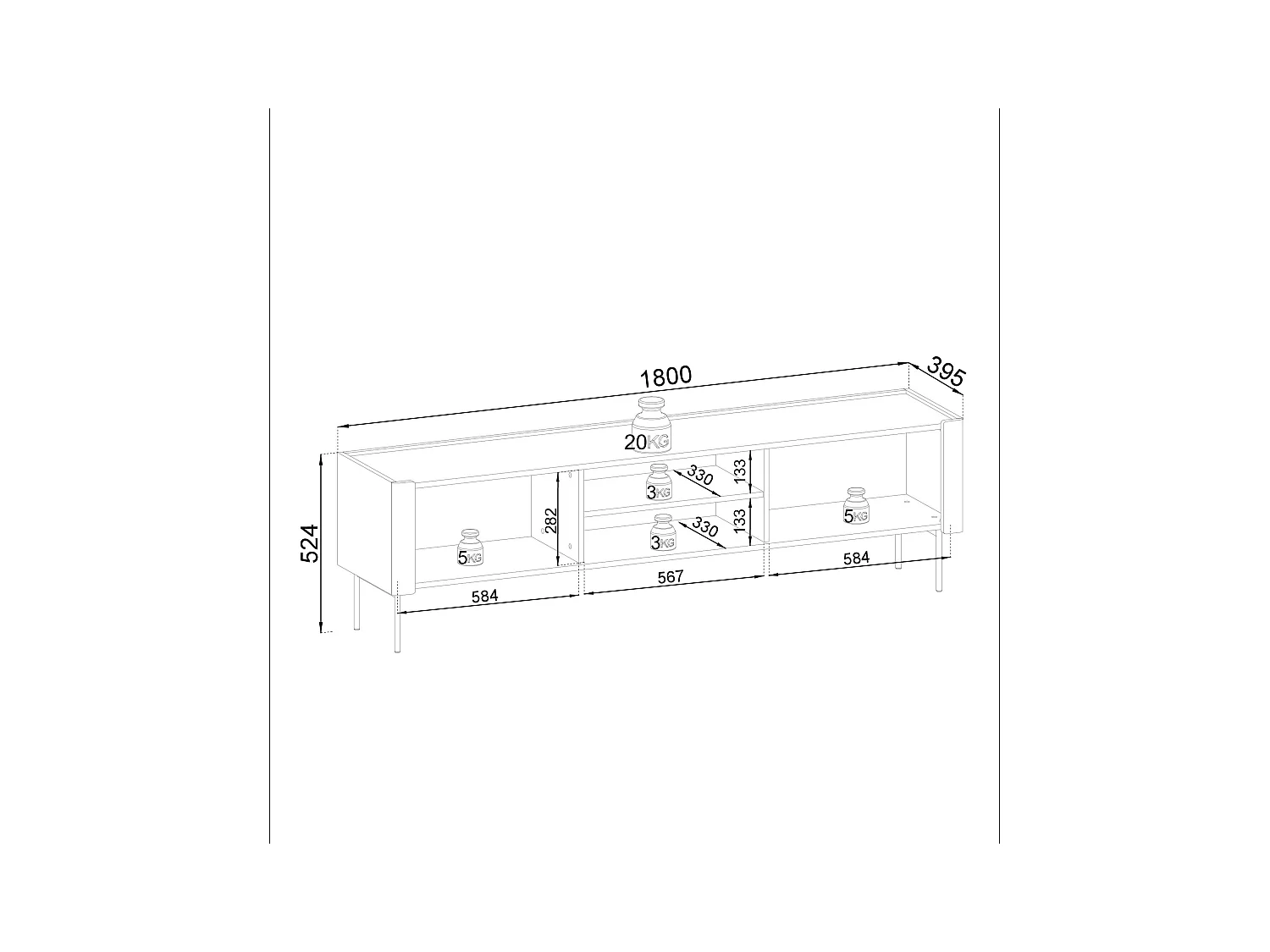 Meuble TV 2 portes, noyer et cachemire, 180x52 cm