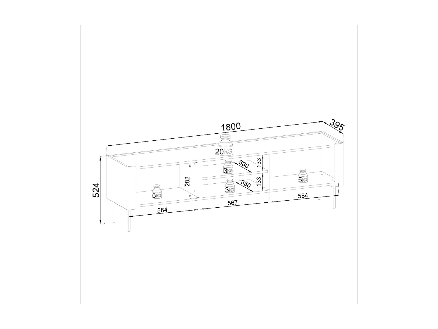 Meuble TV 2 portes, noyer et cachemire, 180x52 cm