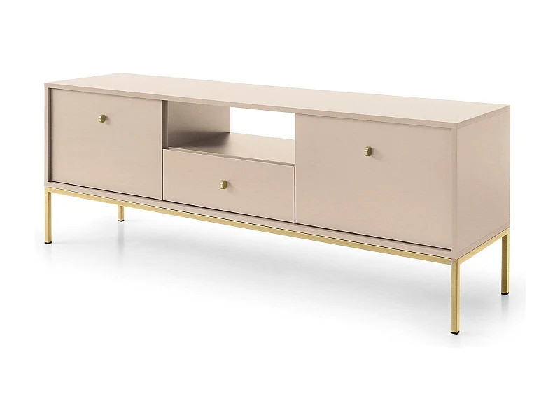 Meubel TV 2 deuren, 1 lade met gouden metalen poten, 154x56 cm