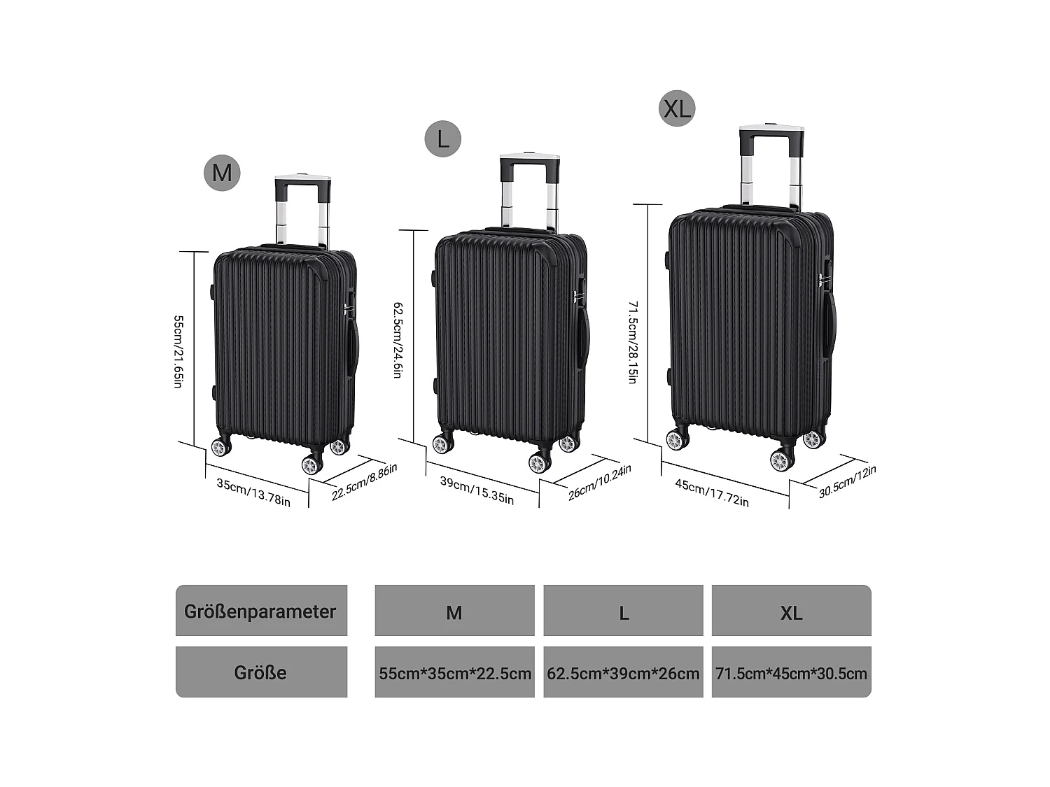 Ensemble de bagages empilables avec roues 360° et poignée rétractable – 3 tailles (M/L/XL) + balance numérique offerte