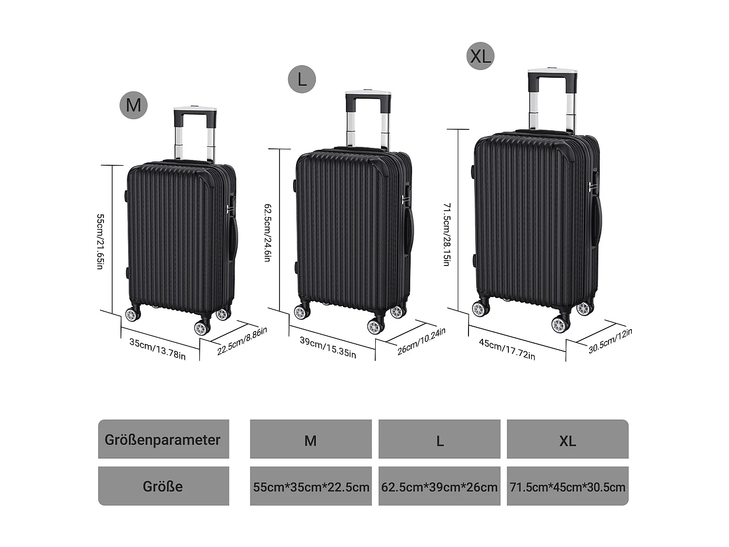 Ensemble de bagages empilables avec roues 360° et poignée rétractable – 3 tailles (M/L/XL) + balance numérique offerte
