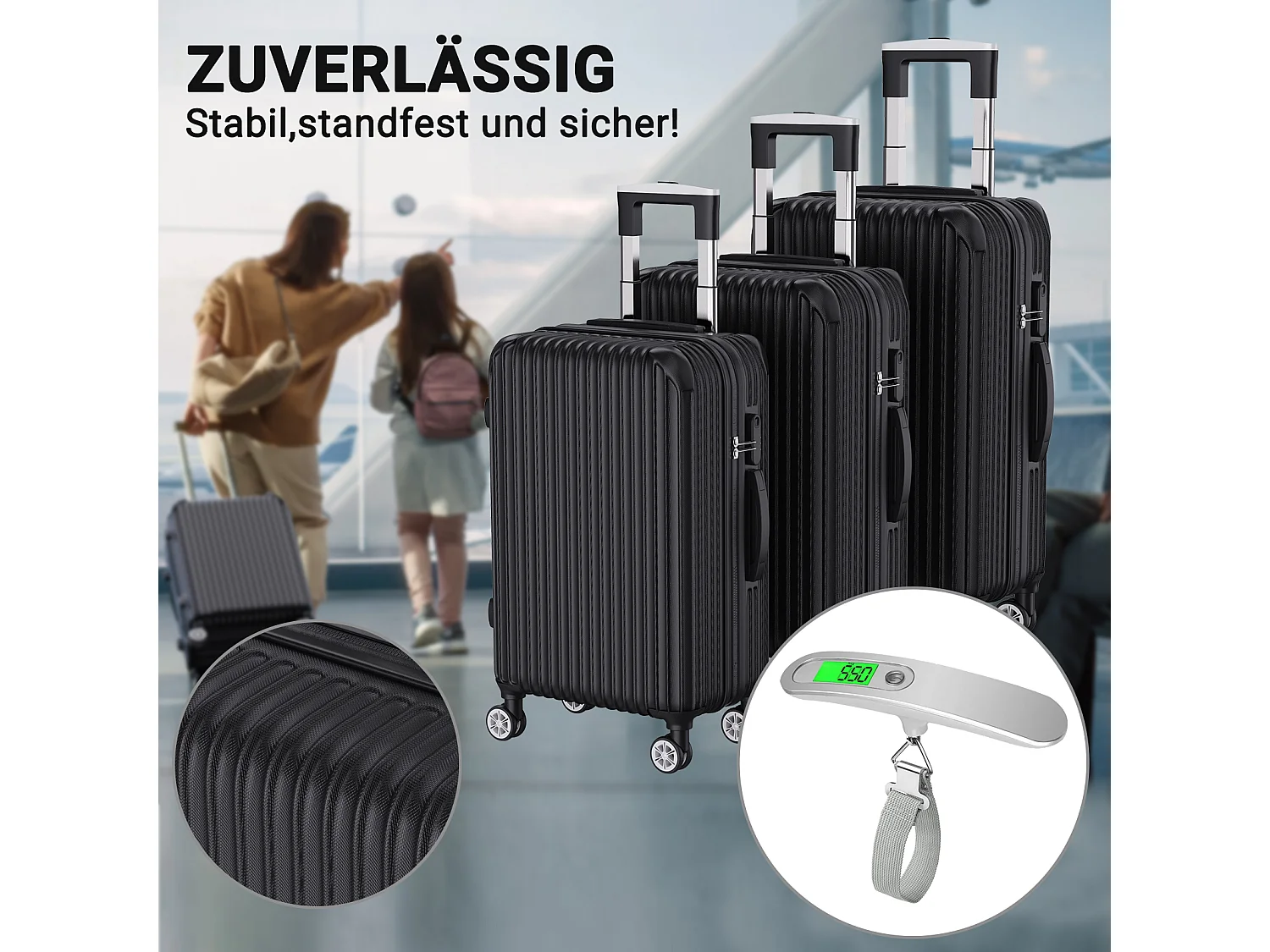 Ensemble de bagages empilables avec roues 360° et poignée rétractable – 3 tailles (M/L/XL) + balance numérique offerte