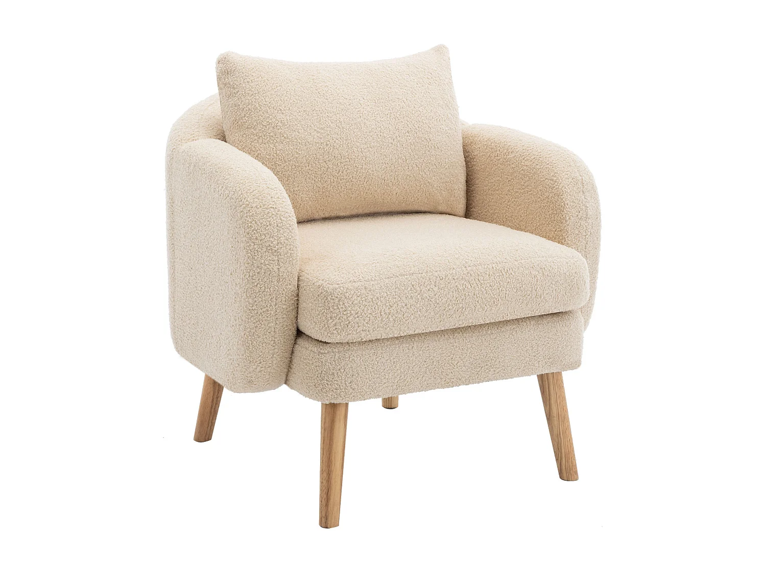 Fauteuil moderne en velours Teddy avec coussin, rembourrage extra épais, fauteuil simple avec pieds en bois massif, fauteuil de loisirs confortable pour le salon
