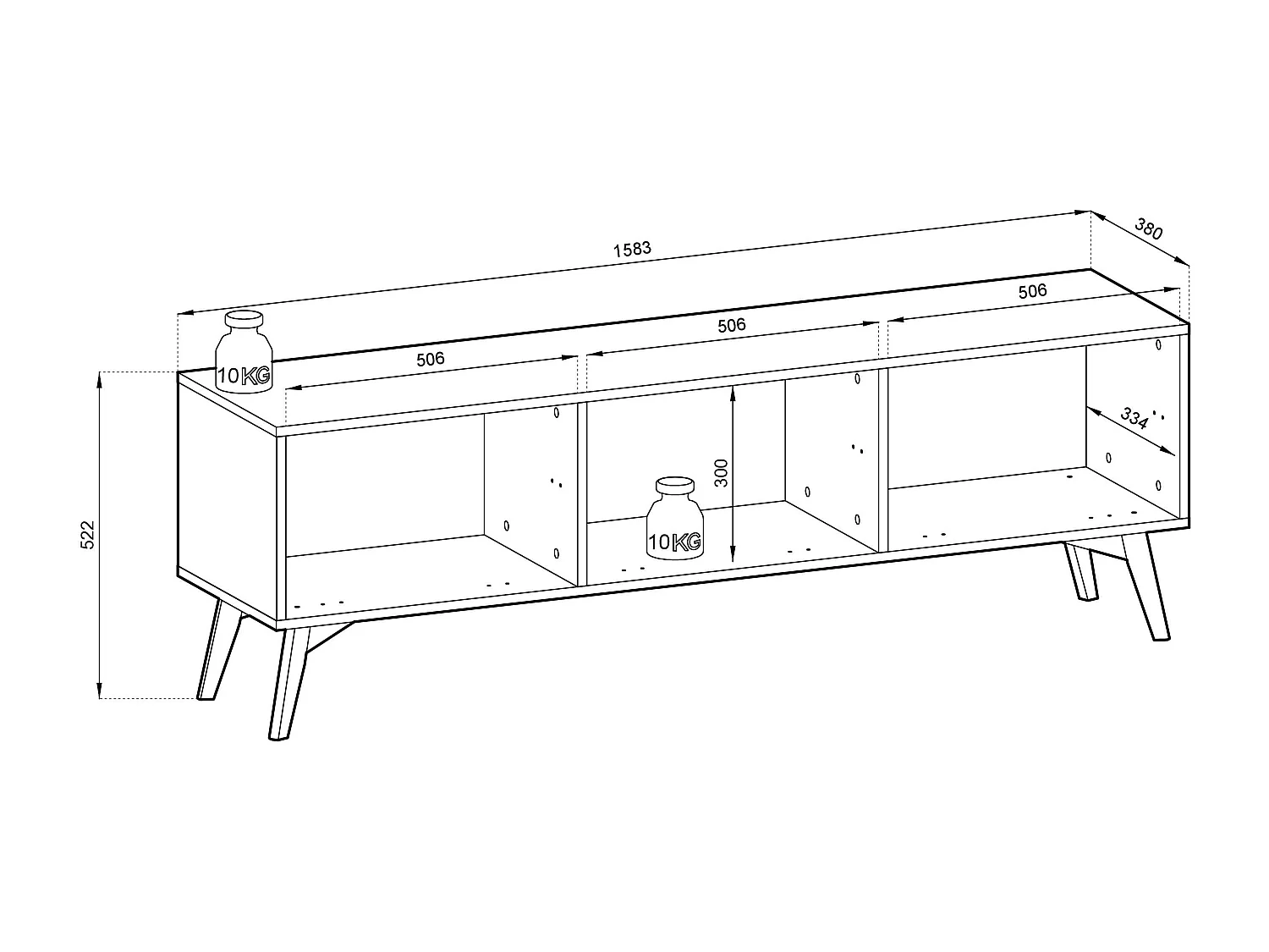 Meuble TV 3 portes en bois lamellé 158x52 cm