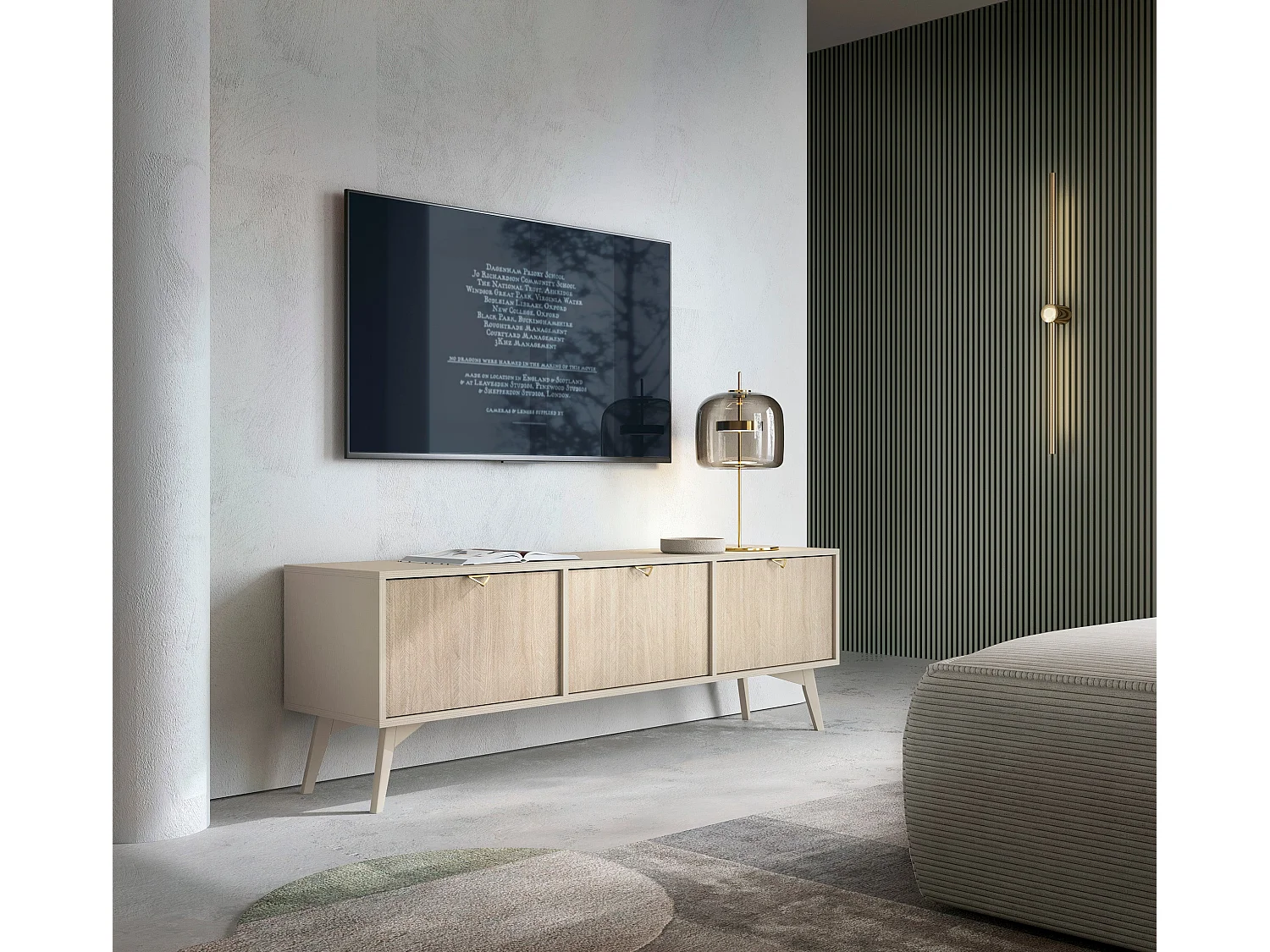 Meuble TV 3 portes en bois lamellé 158x52 cm