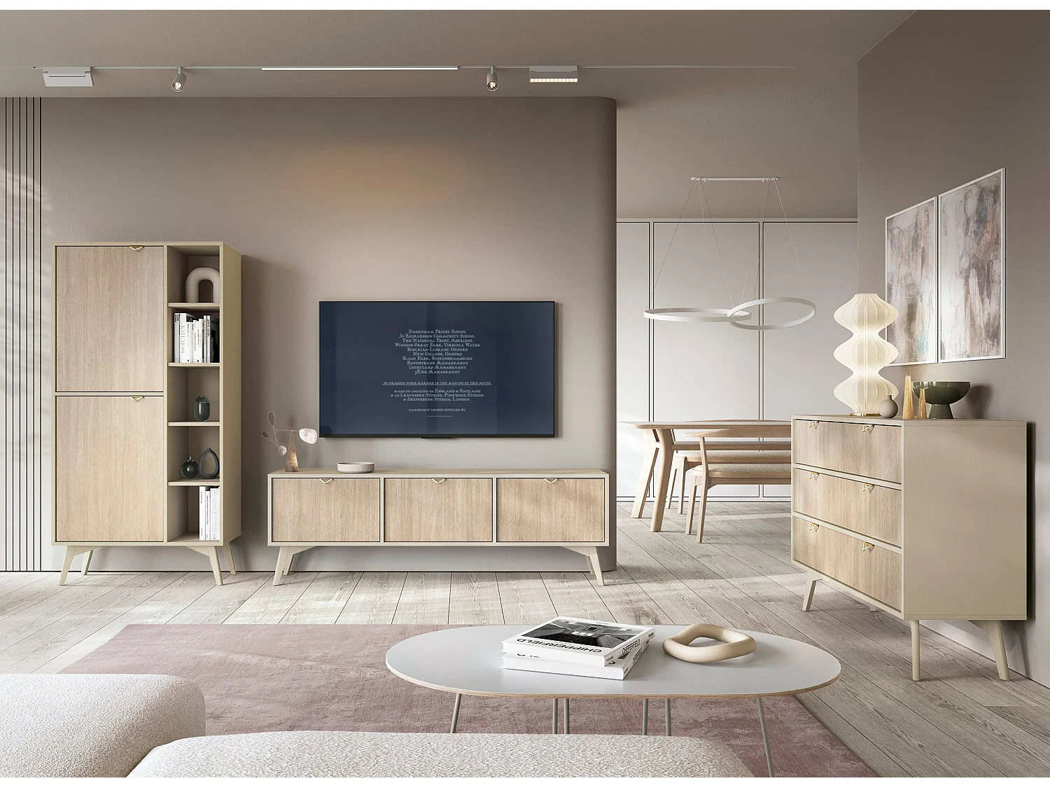 Meuble TV 3 portes en bois lamellé 158x52 cm