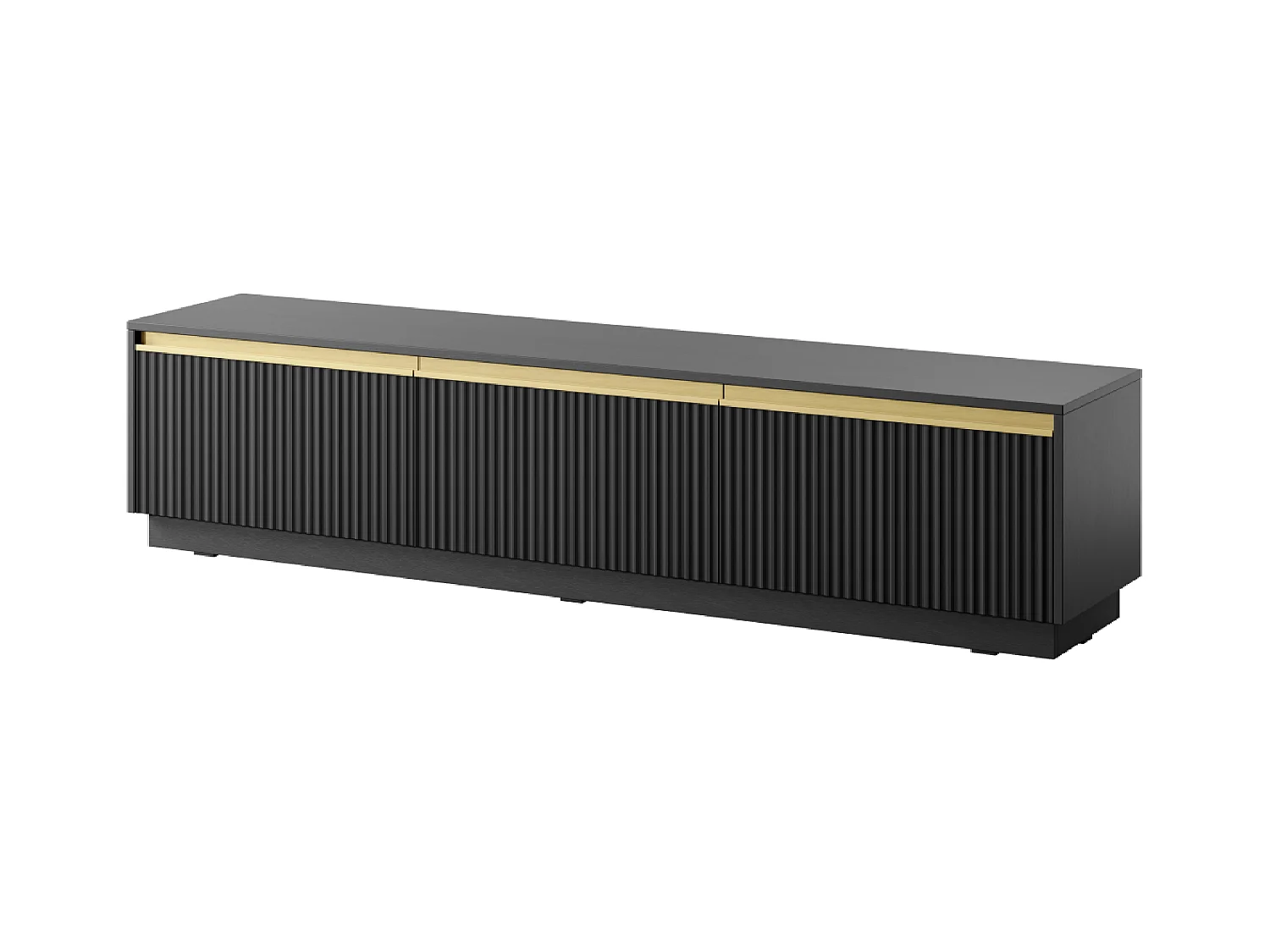 Meuble TV 3 portes en bois stratifié noir 180x42 cm