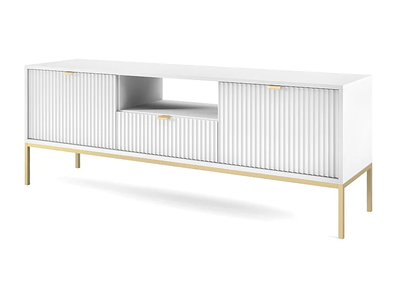 TV-Ständer mit 2 Türen und 1 Schublade, mit goldenen Metallfüßen, 154 x 56 cm