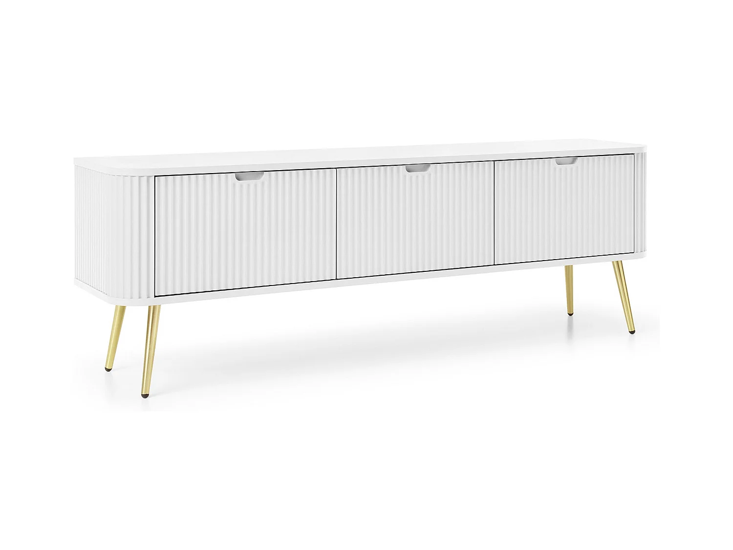 Meuble TV 3 portes avec pieds en métal doré 168x56 cm