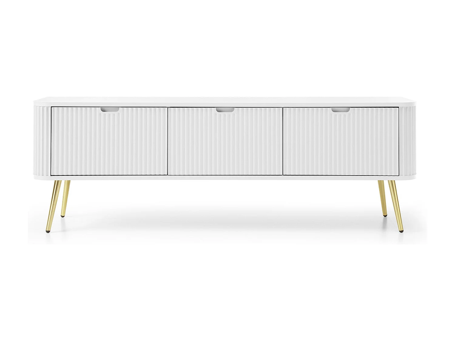 Meuble TV 3 portes avec pieds en métal doré 168x56 cm