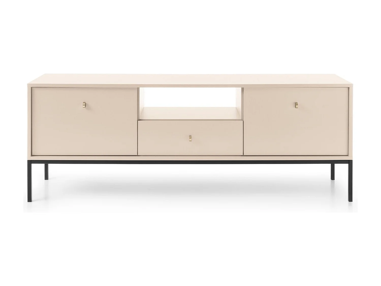 Meuble TV 2 portes, 1 tiroir avec pieds en métal noir, 154x56 cm