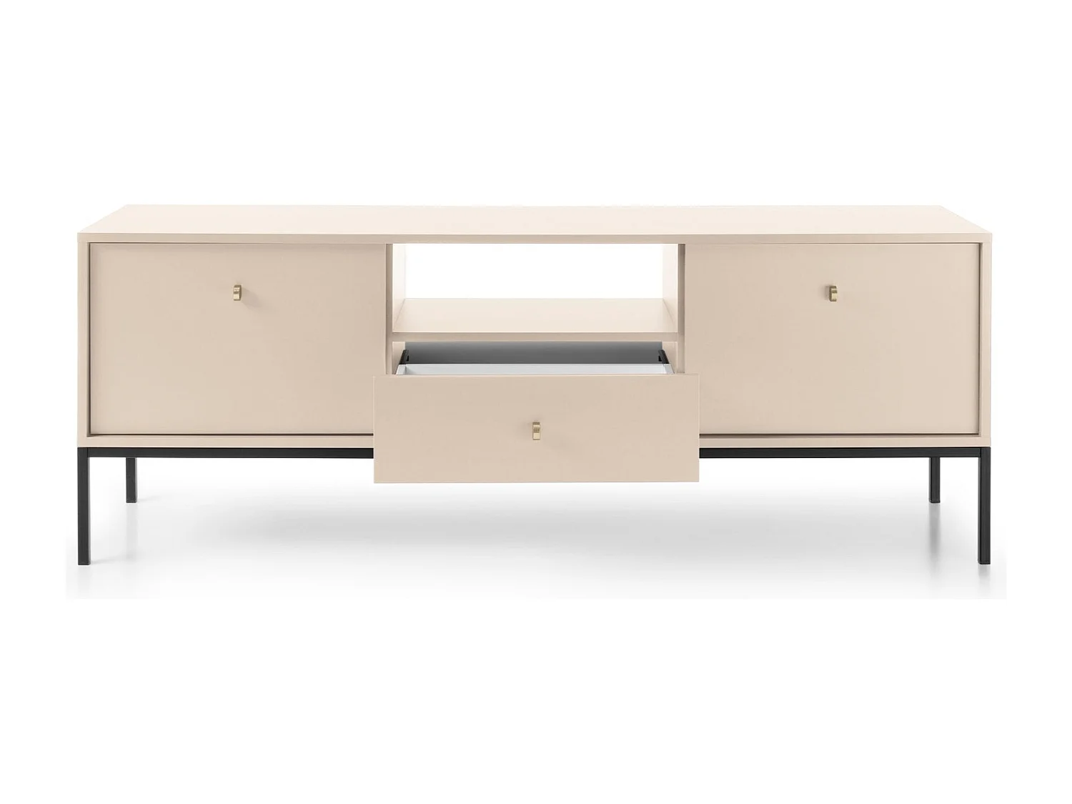 Meuble TV 2 portes, 1 tiroir avec pieds en métal noir, 154x56 cm