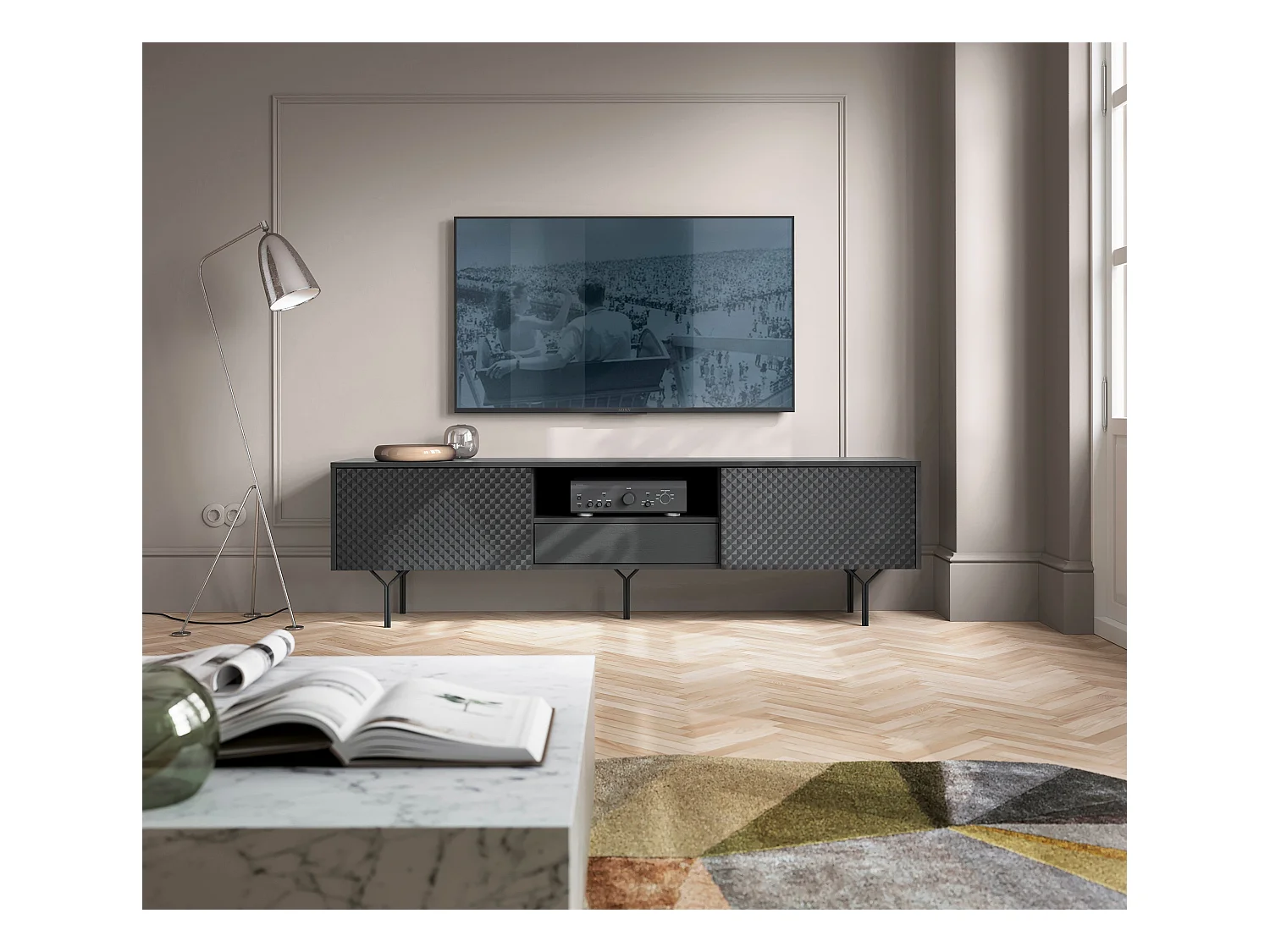 Mobile TV 2 Ante 1 cassetto in legno laminato 180x51 cm