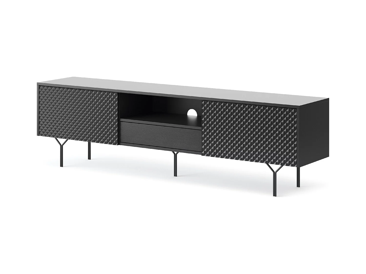 Meuble TV 2 portes, 1 tiroir en bois lamellé, 180x51 cm