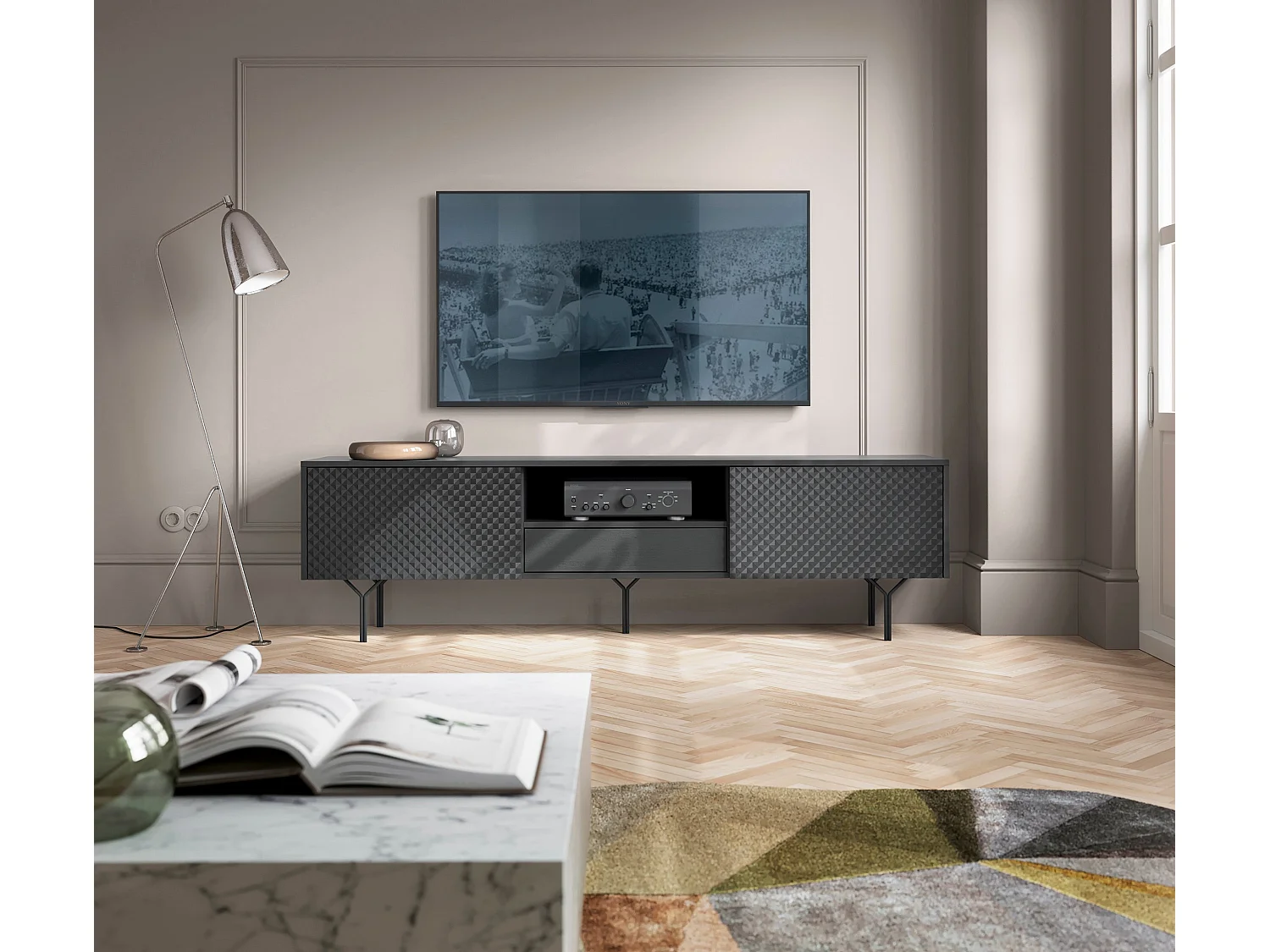 Mobile TV 2 Ante 1 cassetto in legno laminato 180x51 cm