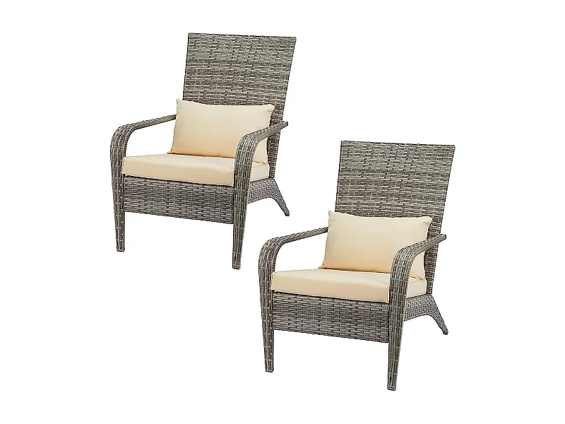 Set aus 2 Garten-Sessel aus Geflochtener Kunstharz-Rattan - Adirondack Style Sessel mit Sitzkissen - Grau