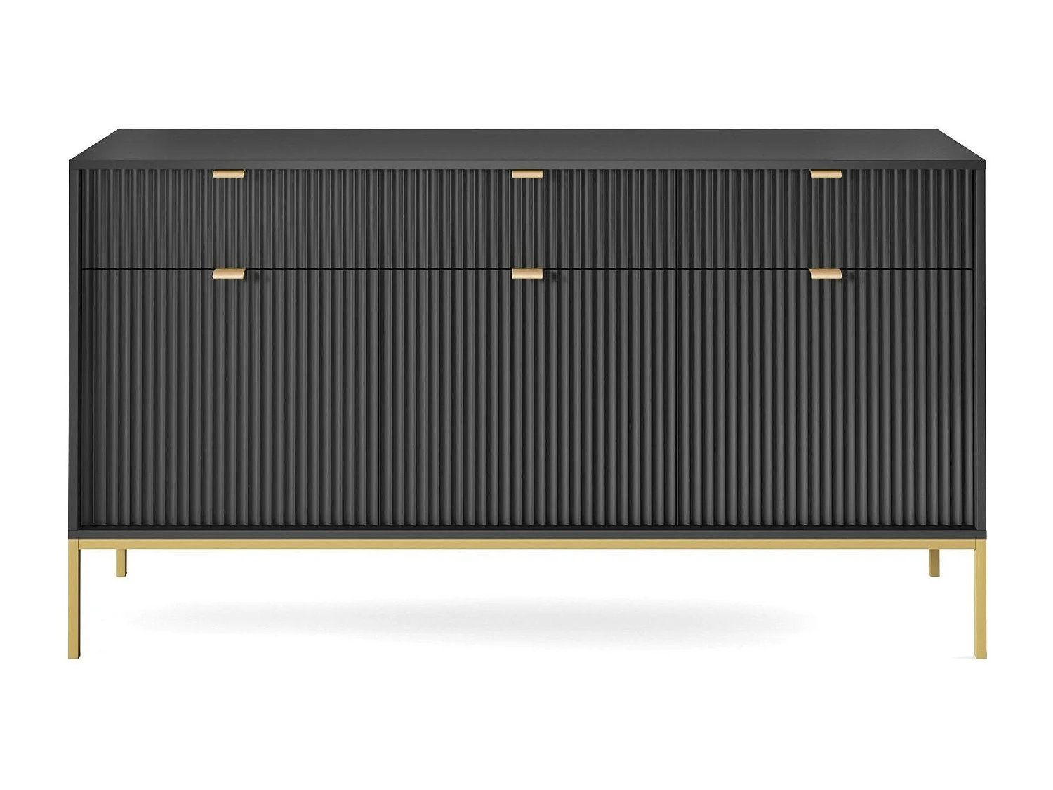 Buffet 3 portes, 3 tiroirs avec pieds en métal doré, 154x83 cm