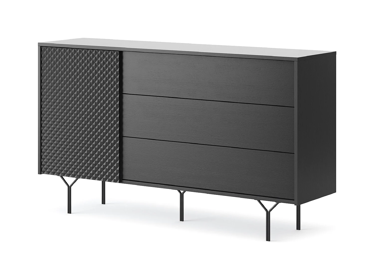 Buffet en bois lamellé 1 porte, 3 tiroirs, 180x51 cm