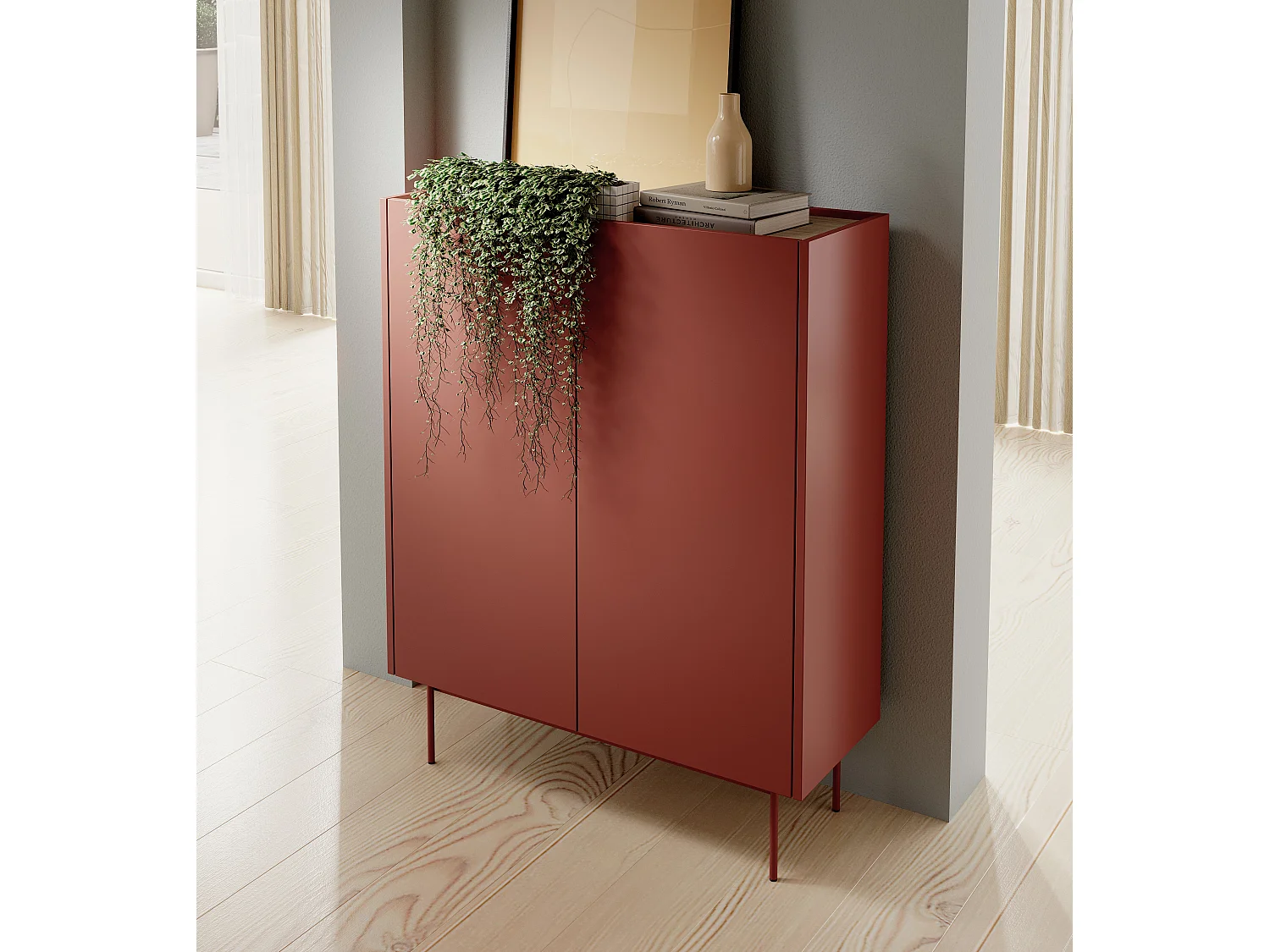 Buffet 2 deuren en houten lamellen 97x122 cm