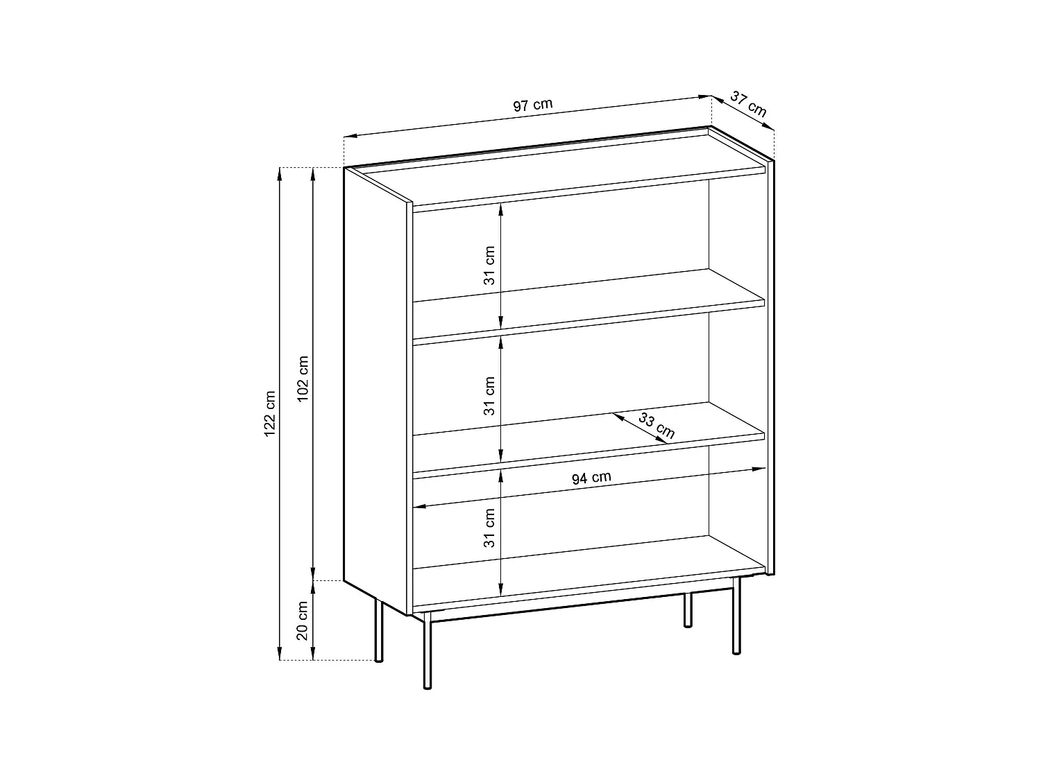 Buffet 2 deuren en houten lamellen 97x122 cm