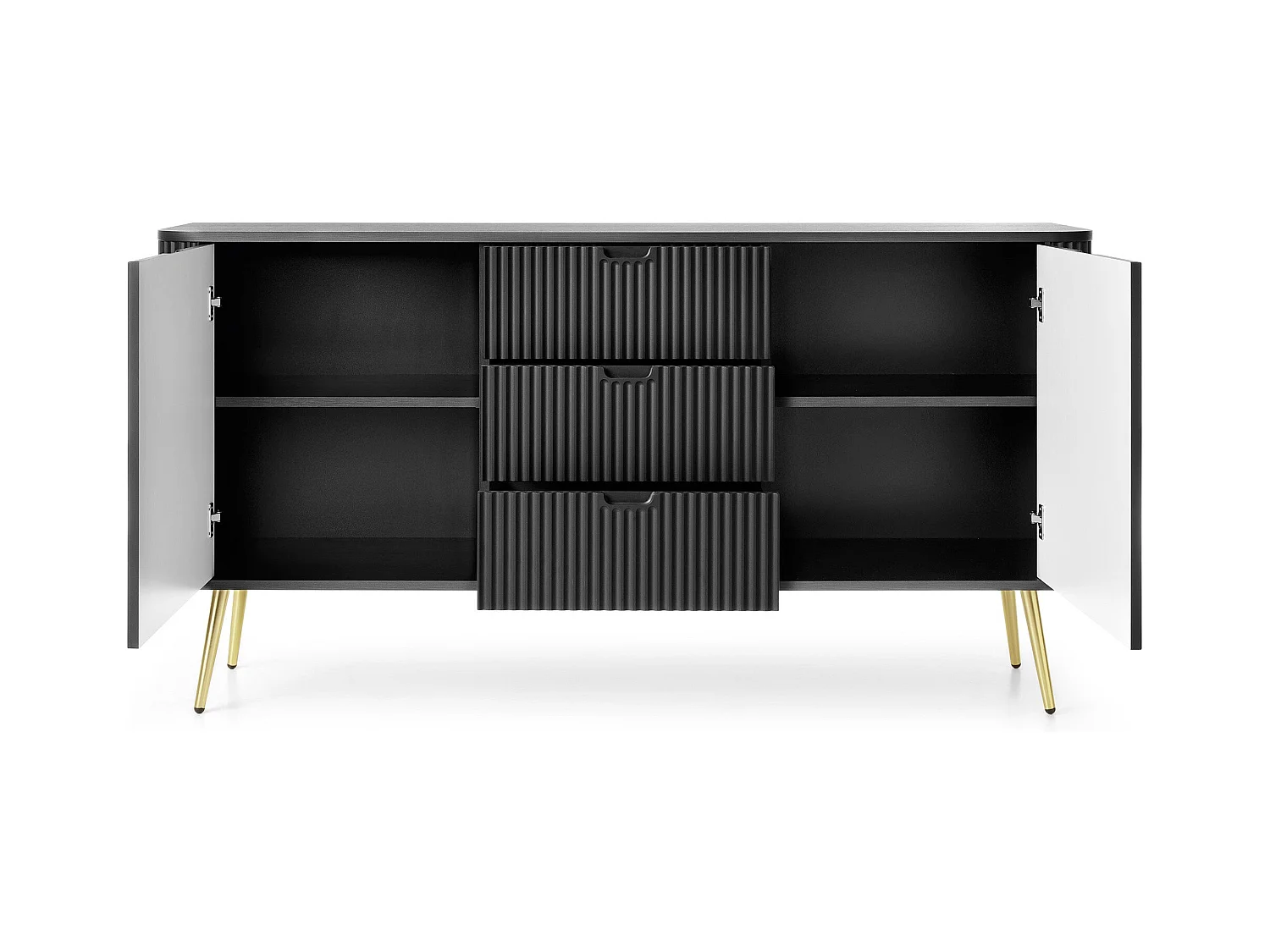 Buffet 2 portes, 3 tiroirs avec pieds en métal doré, 168x87 cm