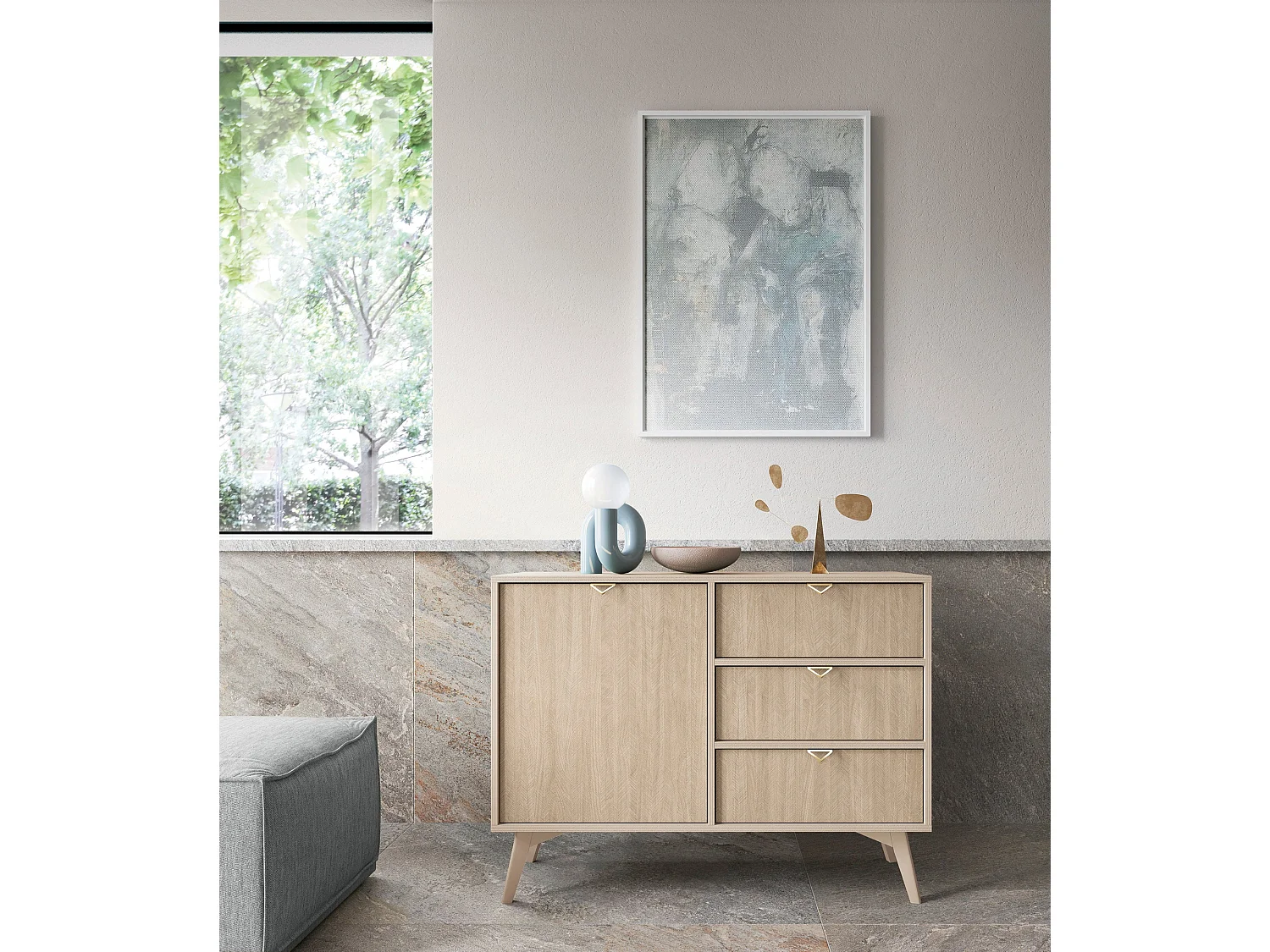 Buffet 1 porte et 3 tiroirs en bois lamellé 106x80 cm