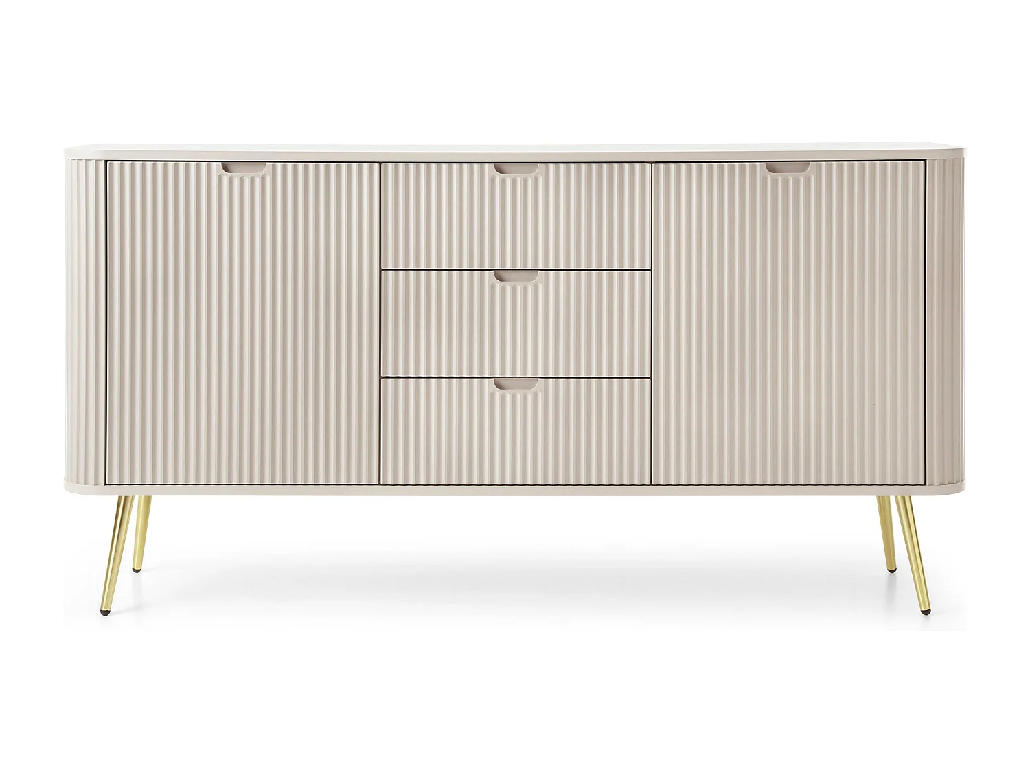 Buffet 2 portes, 3 tiroirs avec pieds en métal doré, 168x87 cm