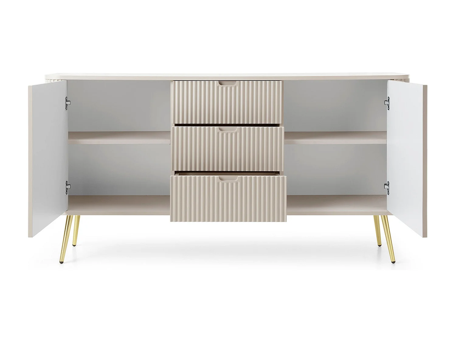 Buffet 2 portes, 3 tiroirs avec pieds en métal doré, 168x87 cm
