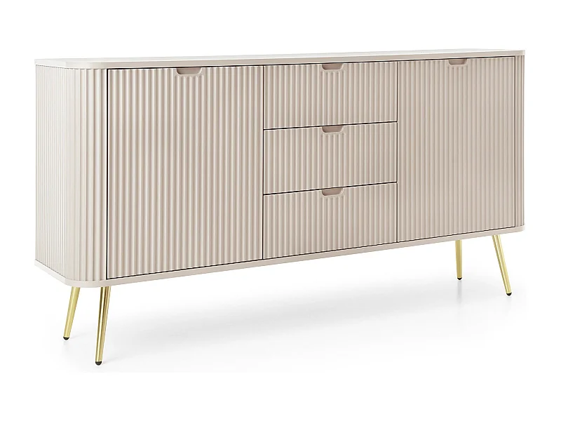 Buffet 2 portes, 3 tiroirs avec pieds en métal doré, 168x87 cm