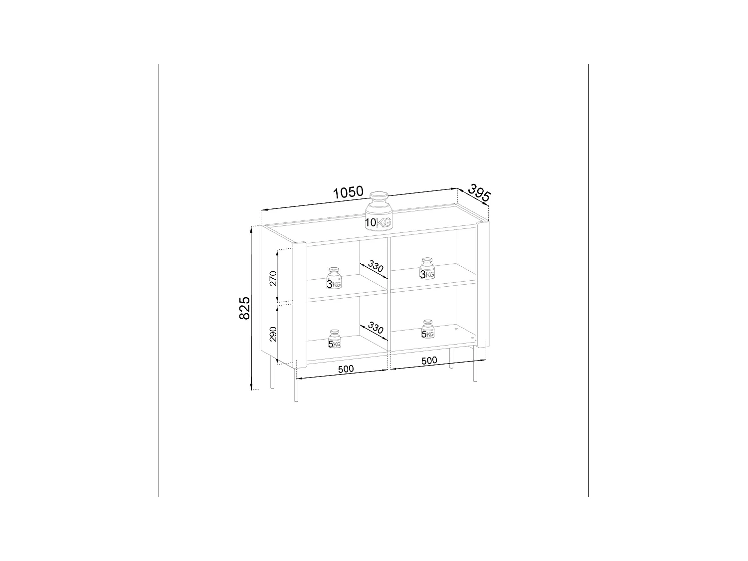 Buffet 2 portes en bois stratifié noyer et cachemire 105x82 cm
