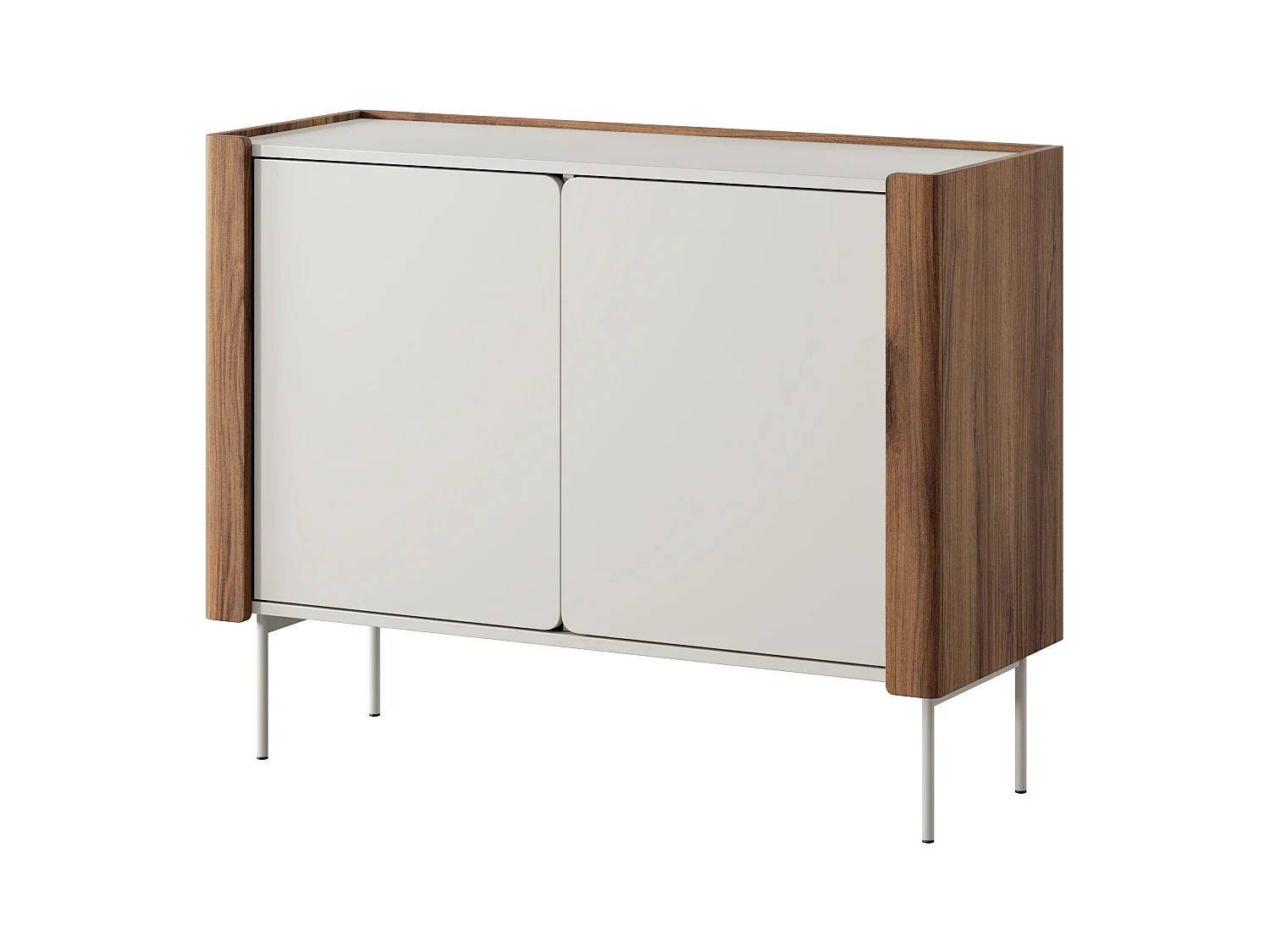 Buffet 2 portes en bois stratifié noyer et cachemire 105x82 cm