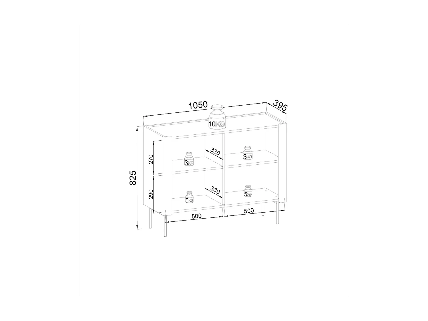 2-türiges Sideboard aus Walnuss- und Kaschmirlaminatholz 105x82 cm