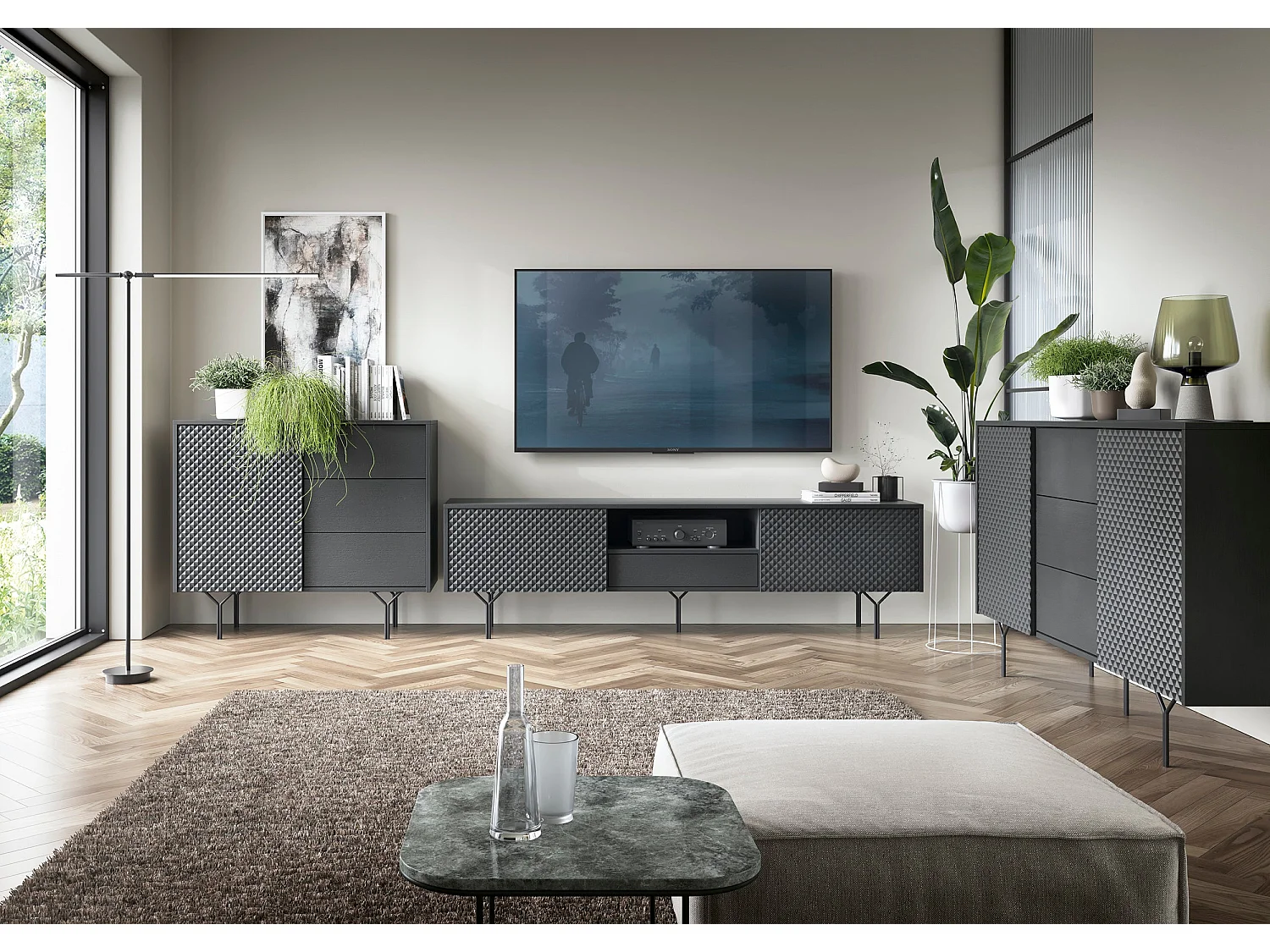 Aparador de madera laminada con 3 cajones y 1 puerta, 97x83 cm