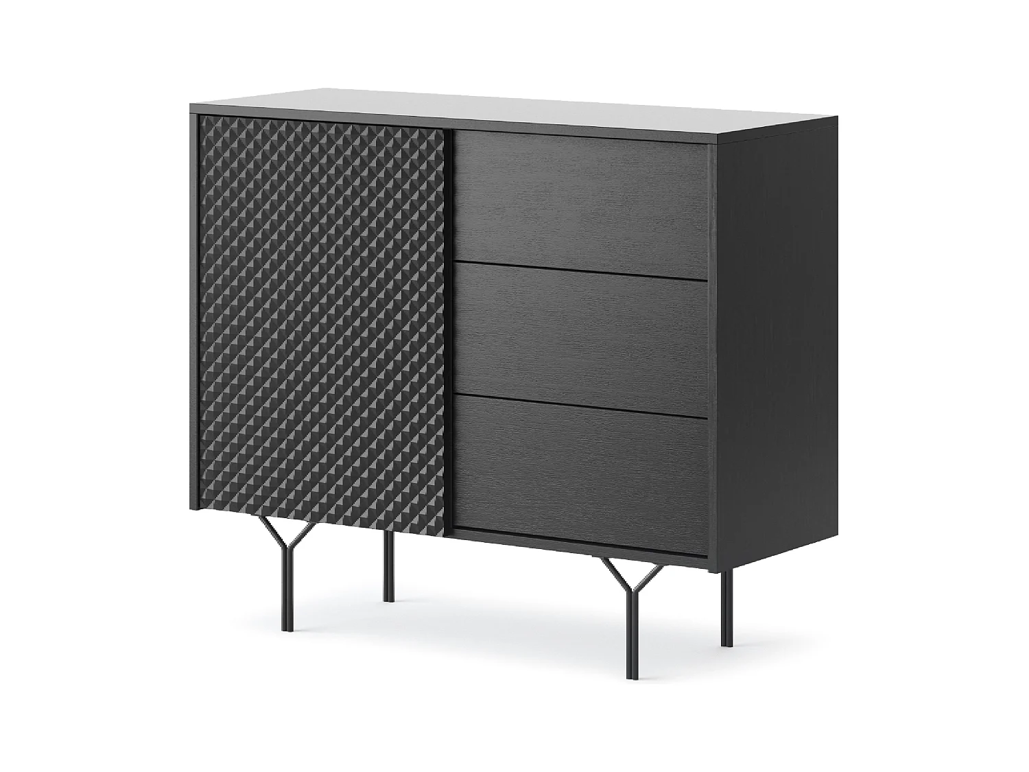 Buffet en bois lamellé-collé 3 tiroirs, 1 porte, 97x83 cm