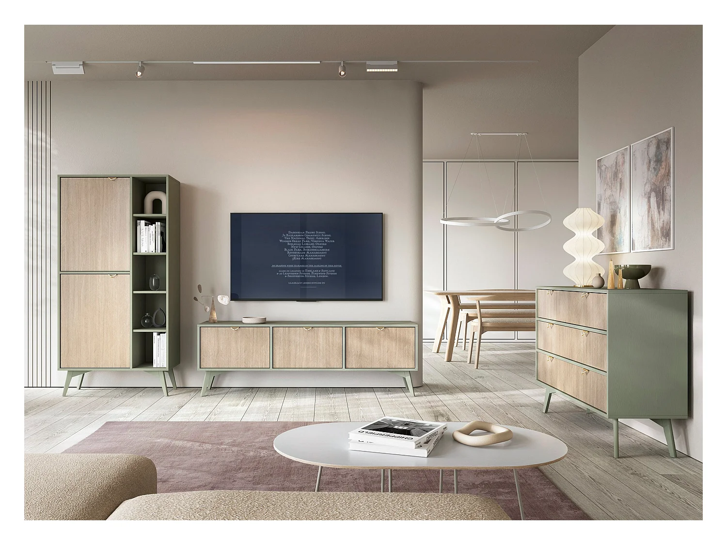 Buffet en bois stratifié 2 portes et 3 tiroirs, 158x80 cm