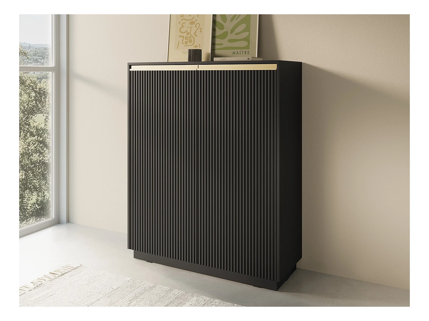 Buffet 2 portes en bois stratifié noir 104x127 cm