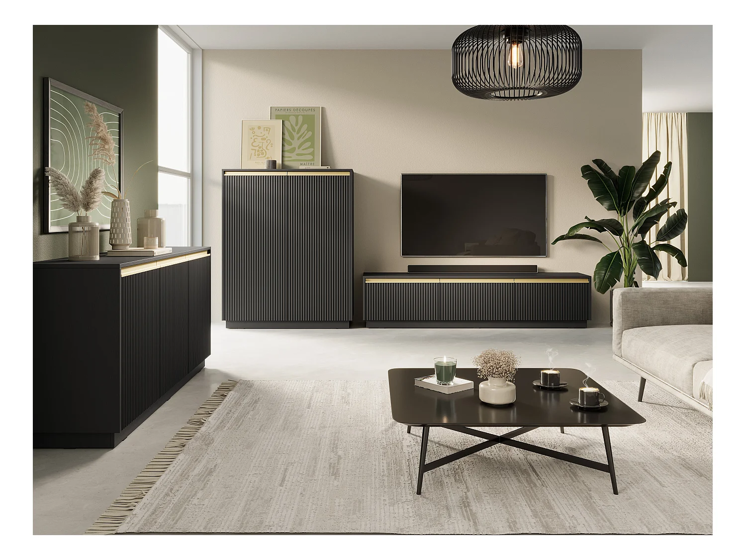 Buffet 2 portes en bois stratifié noir 104x127 cm