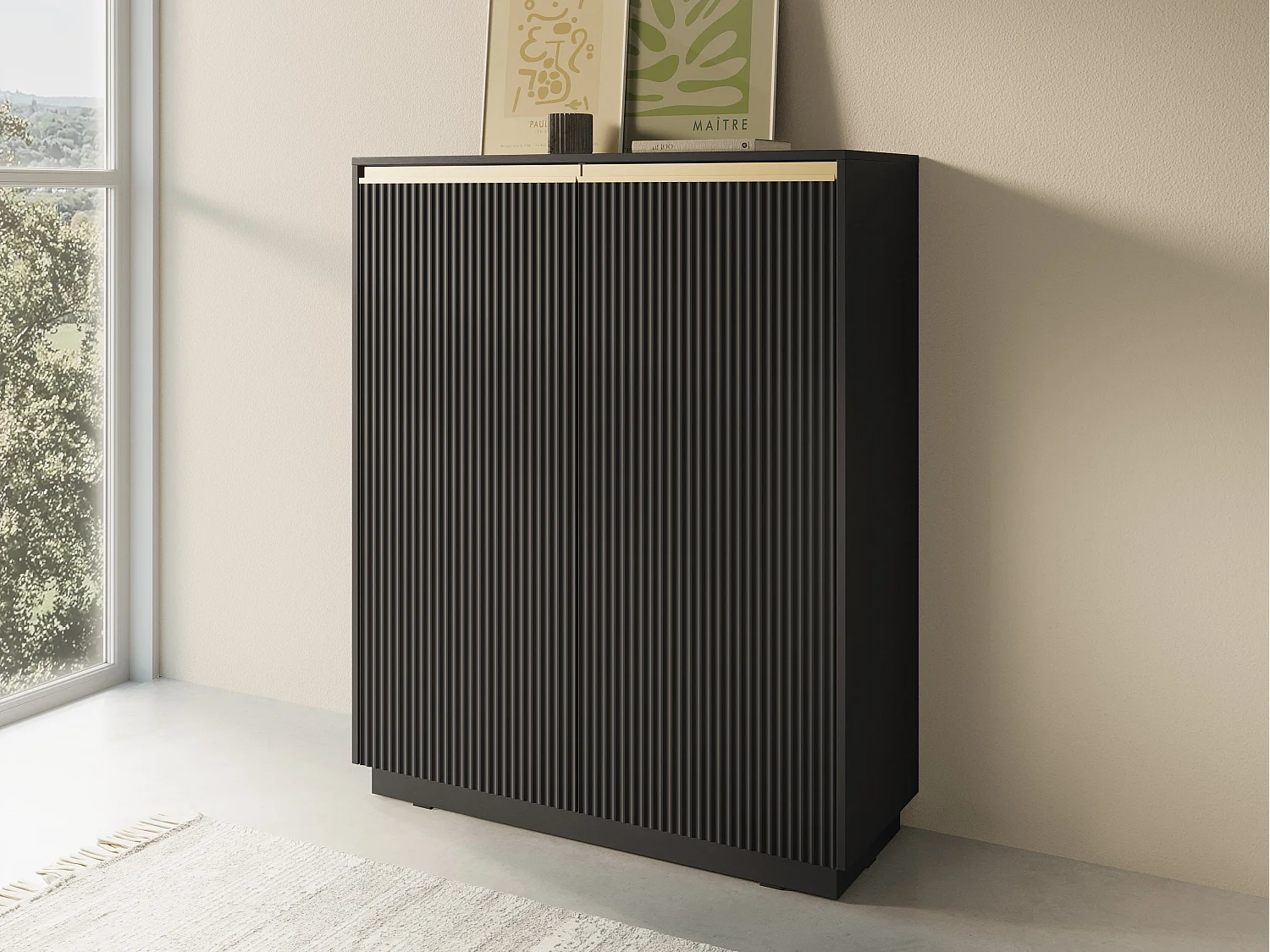 Buffet 2 portes en bois stratifié noir 104x127 cm