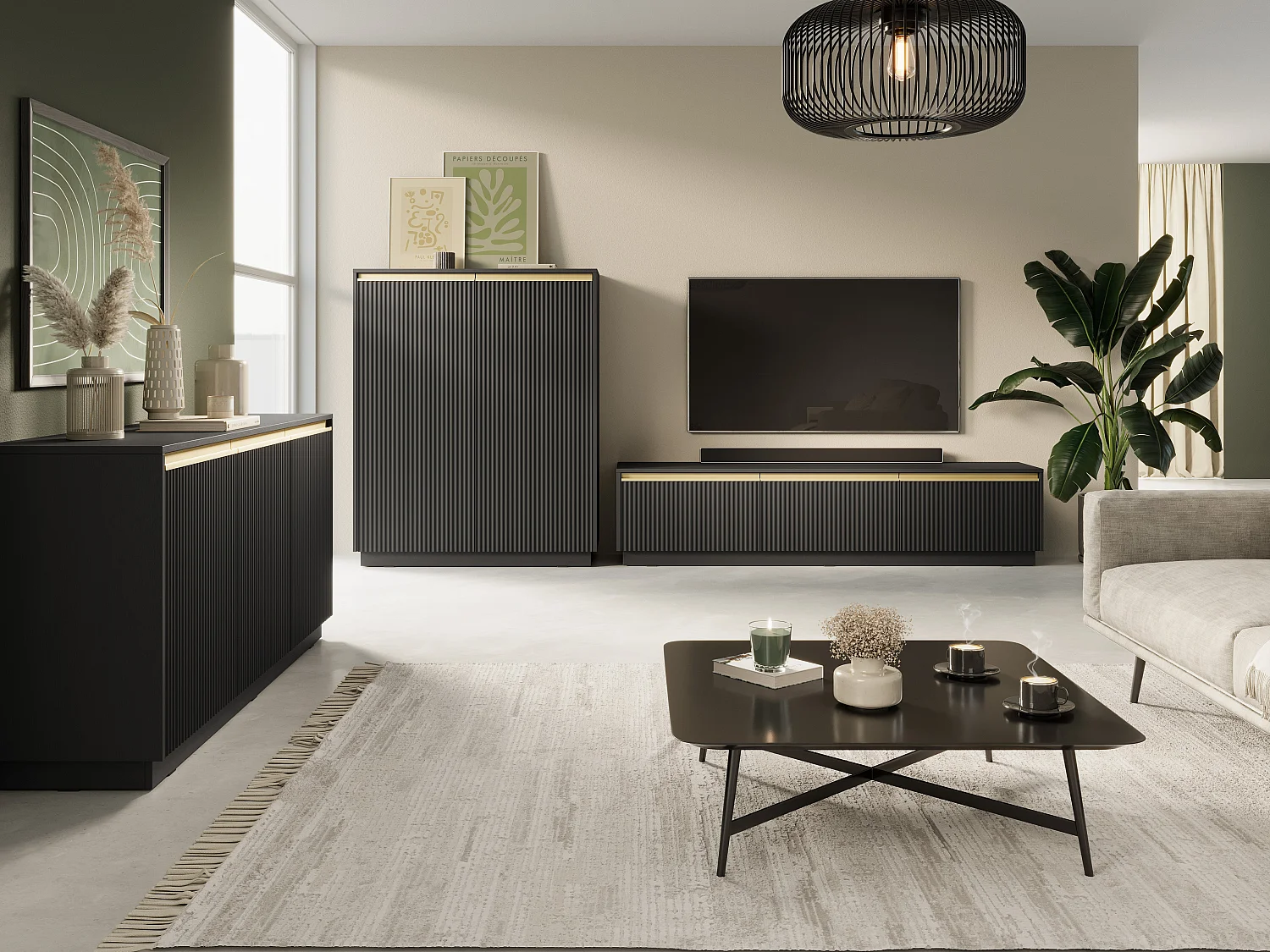 Buffet 2 portes en bois stratifié noir 104x127 cm