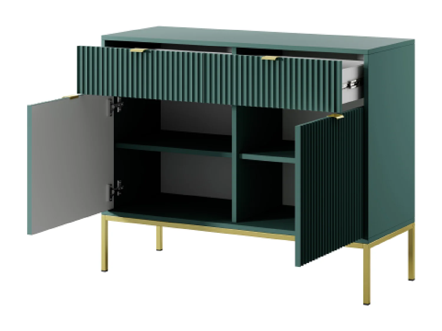 Buffet 2 portes, 2 tiroirs avec pieds en métal doré, 104x83 cm