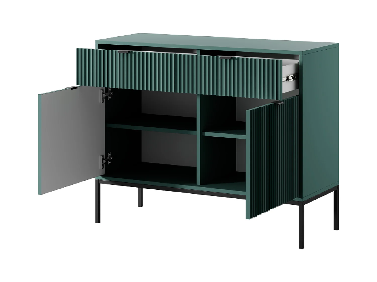 Sideboard mit 2 Türen und 2 Schubladen, mit schwarzen Metallfüßen, 104x83 cm