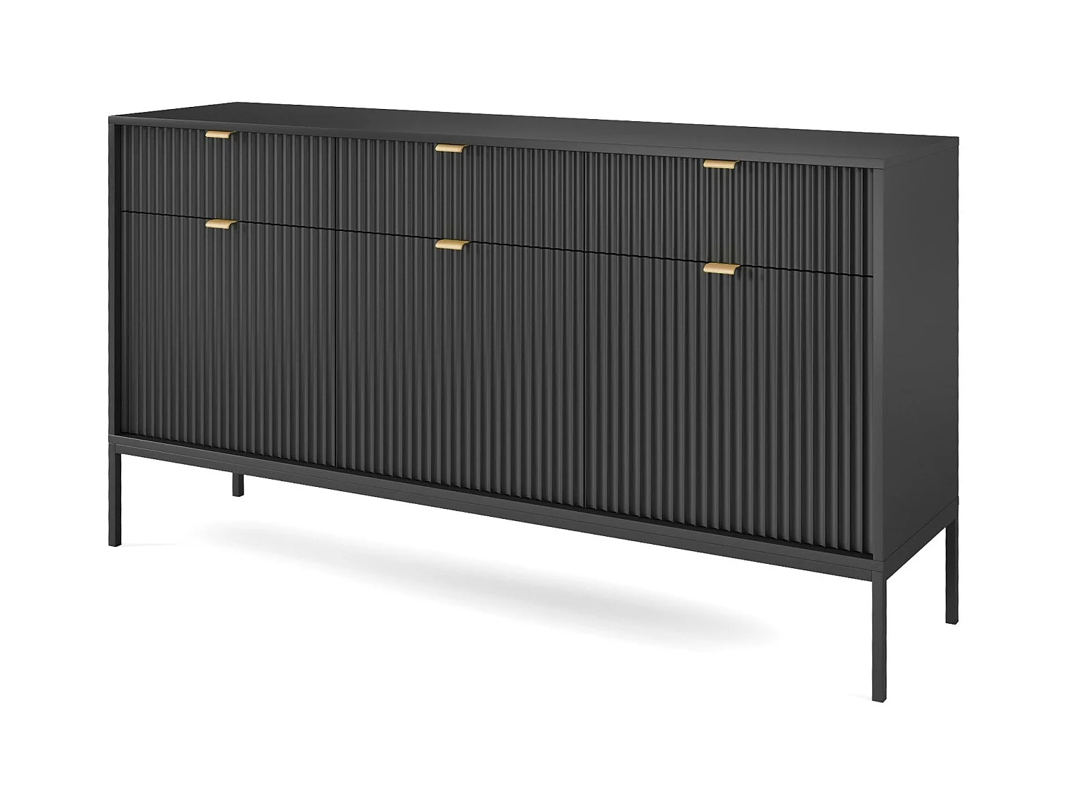 Buffet 3 portes, 3 tiroirs avec pieds en métal noir, 154x83 cm