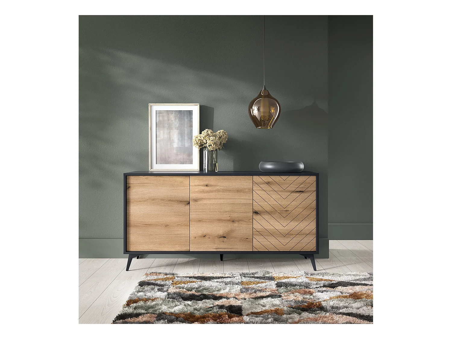 Buffet 3 portes en bois lamellé 154x77 cm