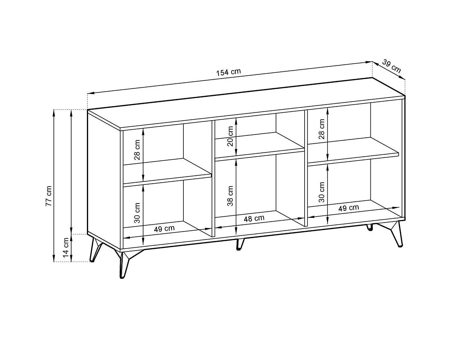 Buffet 3 portes en bois lamellé 154x77 cm