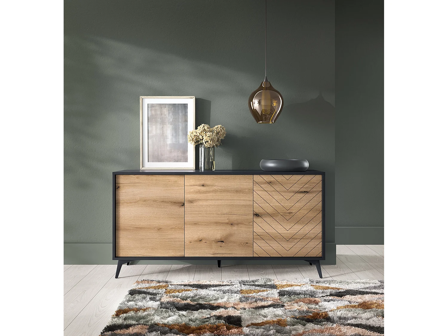 Buffet 3 portes en bois lamellé 154x77 cm