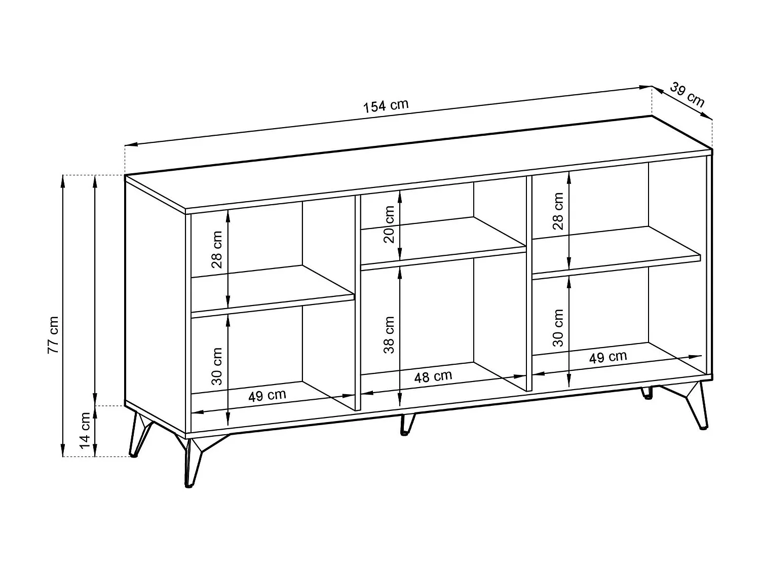 Buffet 3 portes en bois lamellé 154x77 cm