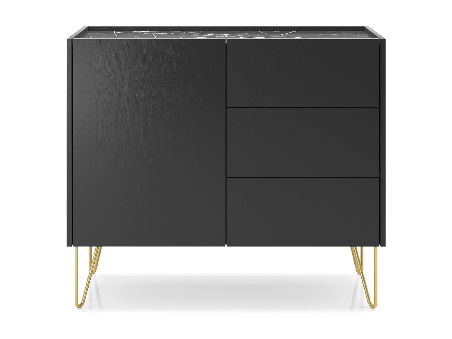 Buffet 1 porte, 3 tiroirs avec plateau effet marbre, 97x83 cm