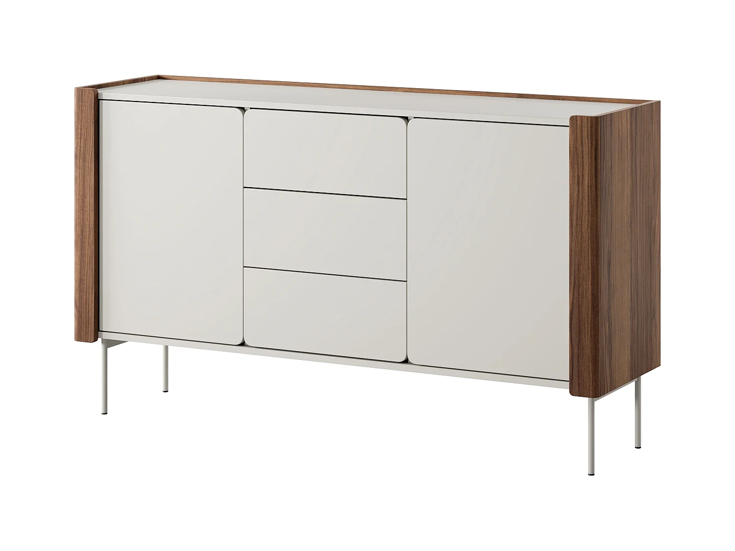Sideboard mit 2 Türen und 3 Schubladen aus Walnuss- und Kaschmir-Laminatholz, 141 x 82 cm