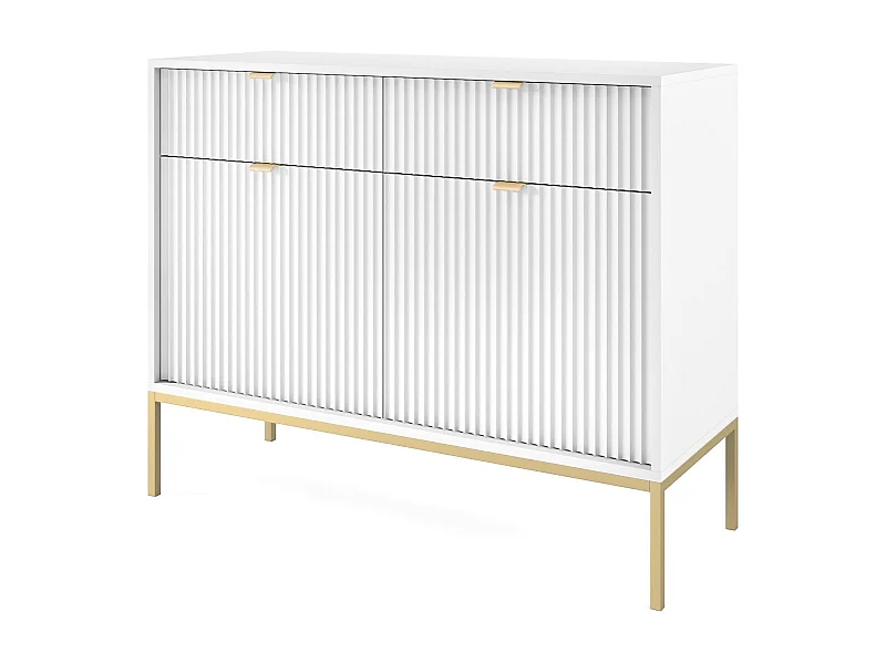 Sideboard mit 2 Türen und 2 Schubladen, mit goldenen Metallfüßen, 104 x 83 cm
